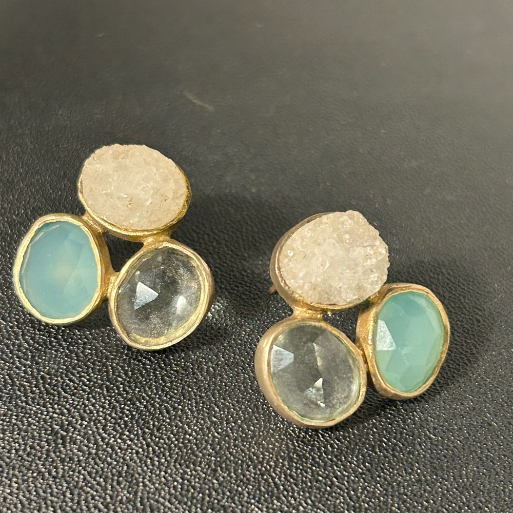 Multi Stone Earrings Gemstone Gold Tone faceted